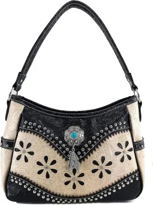 Zelris Floral Western Pu Tooled Leather Turquoise Concho Feathers Conceal Carry Women Hobo Purse Handbag