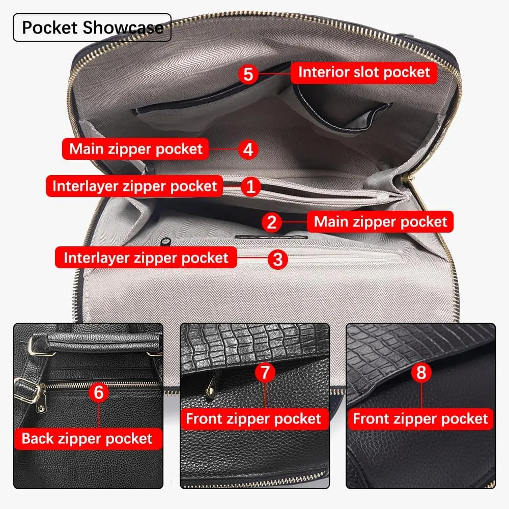 zency 100% Genuine Leather Knapsack Ladies Alligator Pattern Women Backpack For Work Laptop (black)