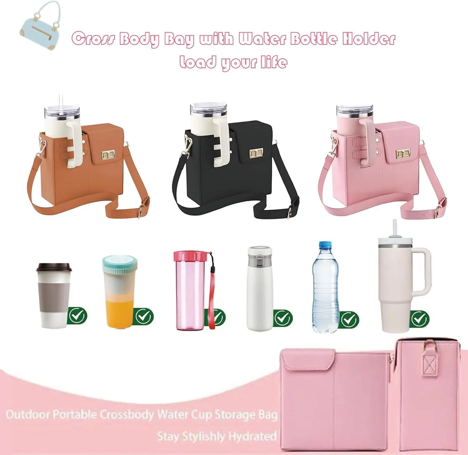 ZETOREL Stanley Purse Cup Holder, Tumbler Purse, Water Bottle Purse for Women, Purse with Water Bottle Pocket