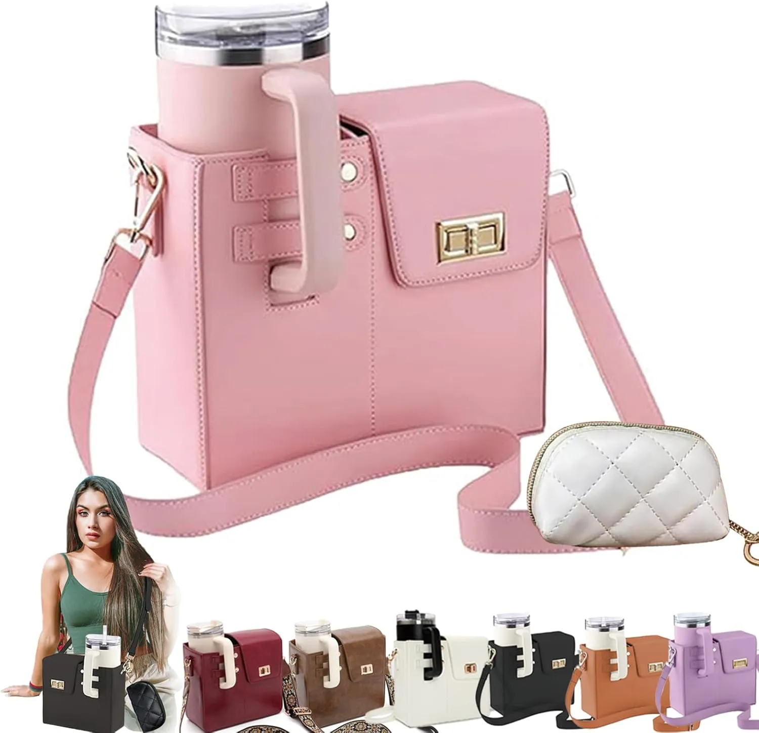 ZETOREL Stanley Purse Cup Holder, Tumbler Purse, Water Bottle Purse for Women, Purse with Water Bottle Pocket