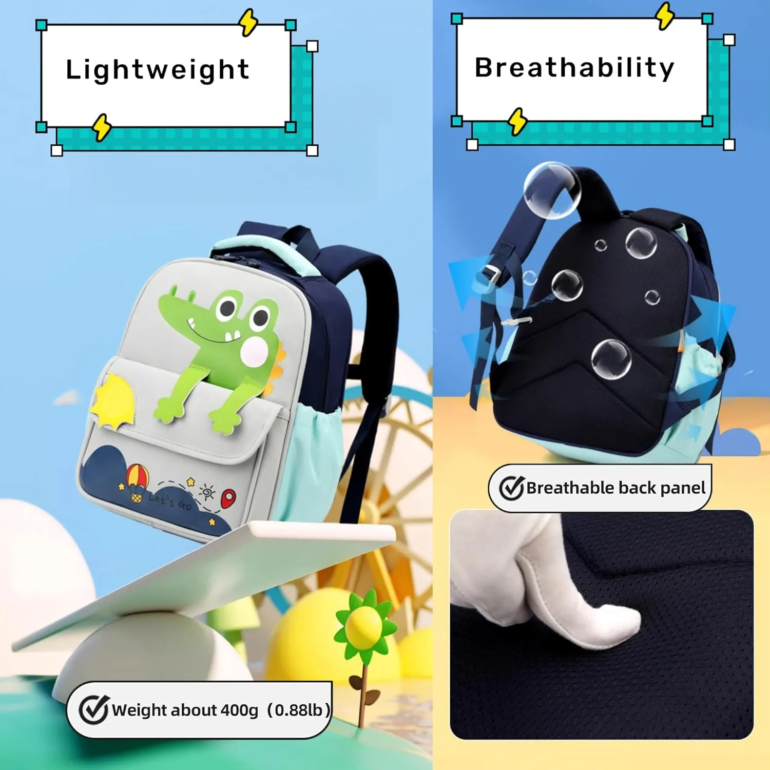 ZHANAO Toddler Backpack for Boys,Dinosaur Backpack for Kids Kindergarten Preschool Bookbag Toddler Boys&Girl School Bags,Light-gray