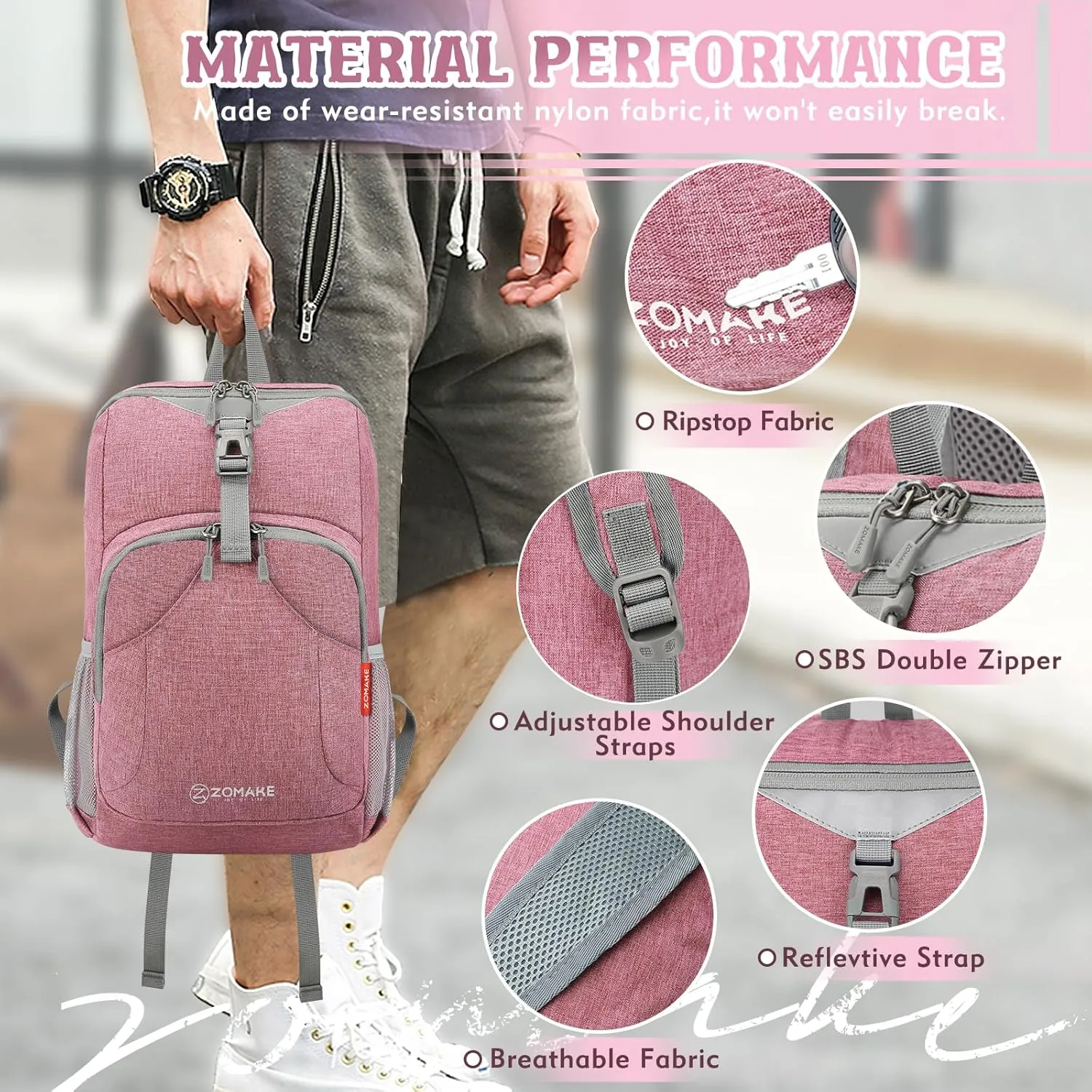 ZOMAKE Ultra Lightweight Backpack 10L, Small Hiking Daypack Water Resistant Travel Daybag Ultra Light Backpacks for Hiking (Pink)