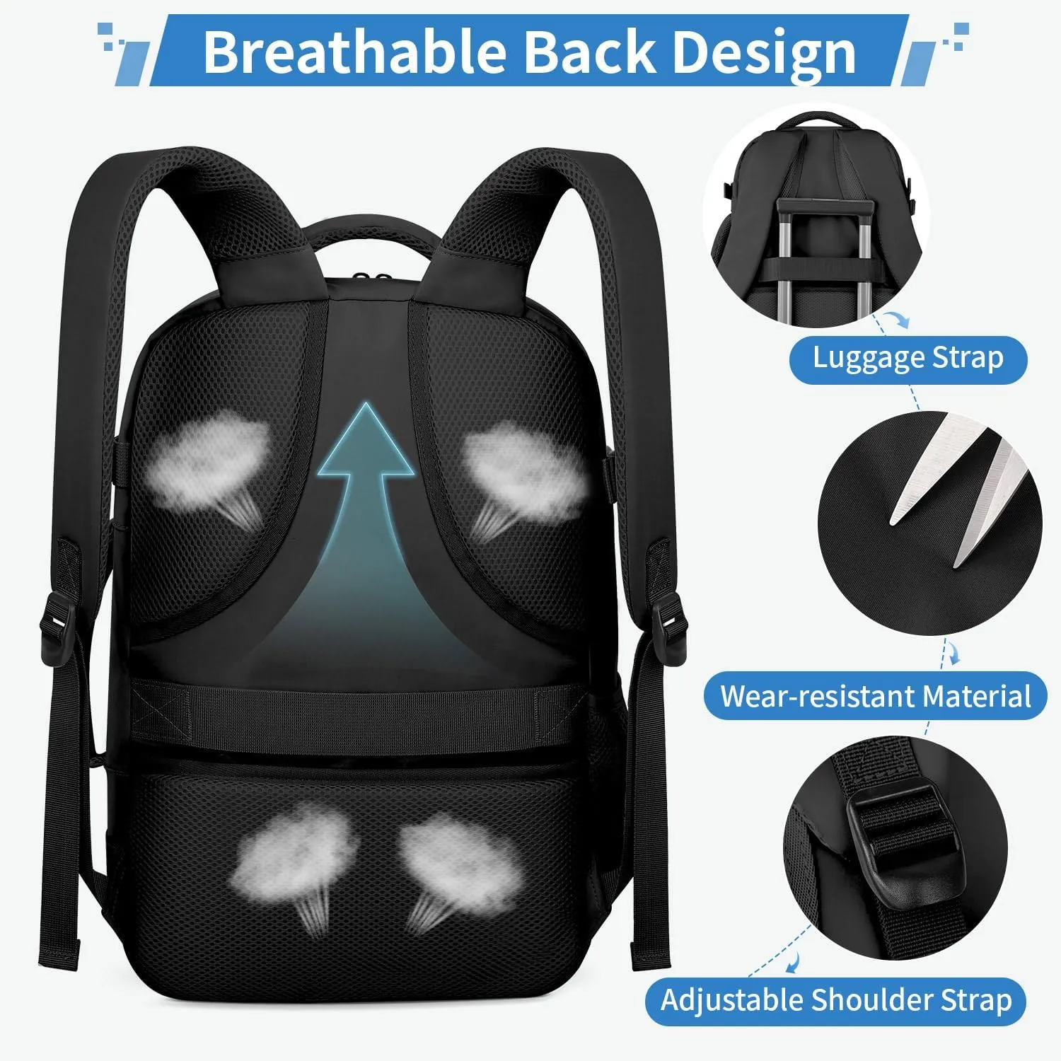ZOMFELT Travel Backpack for Men, 18.4 inch Laptop Backpack with Wet Pocket, Large Capacity Long Distance Travel Bag Casual Daypack for School Weekender Trip, XXL, Black