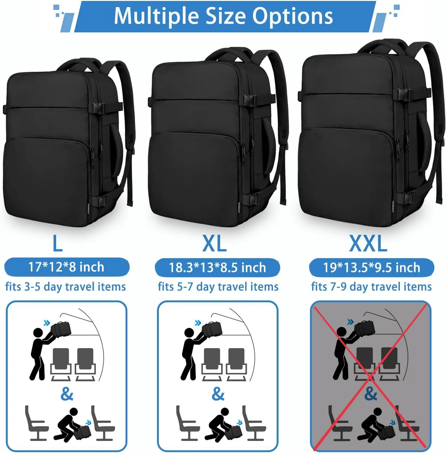 ZOMFELT Travel Backpack for Men, 18.4 inch Laptop Backpack with Wet Pocket, Large Capacity Long Distance Travel Bag Casual Daypack for School Weekender Trip, XXL, Black