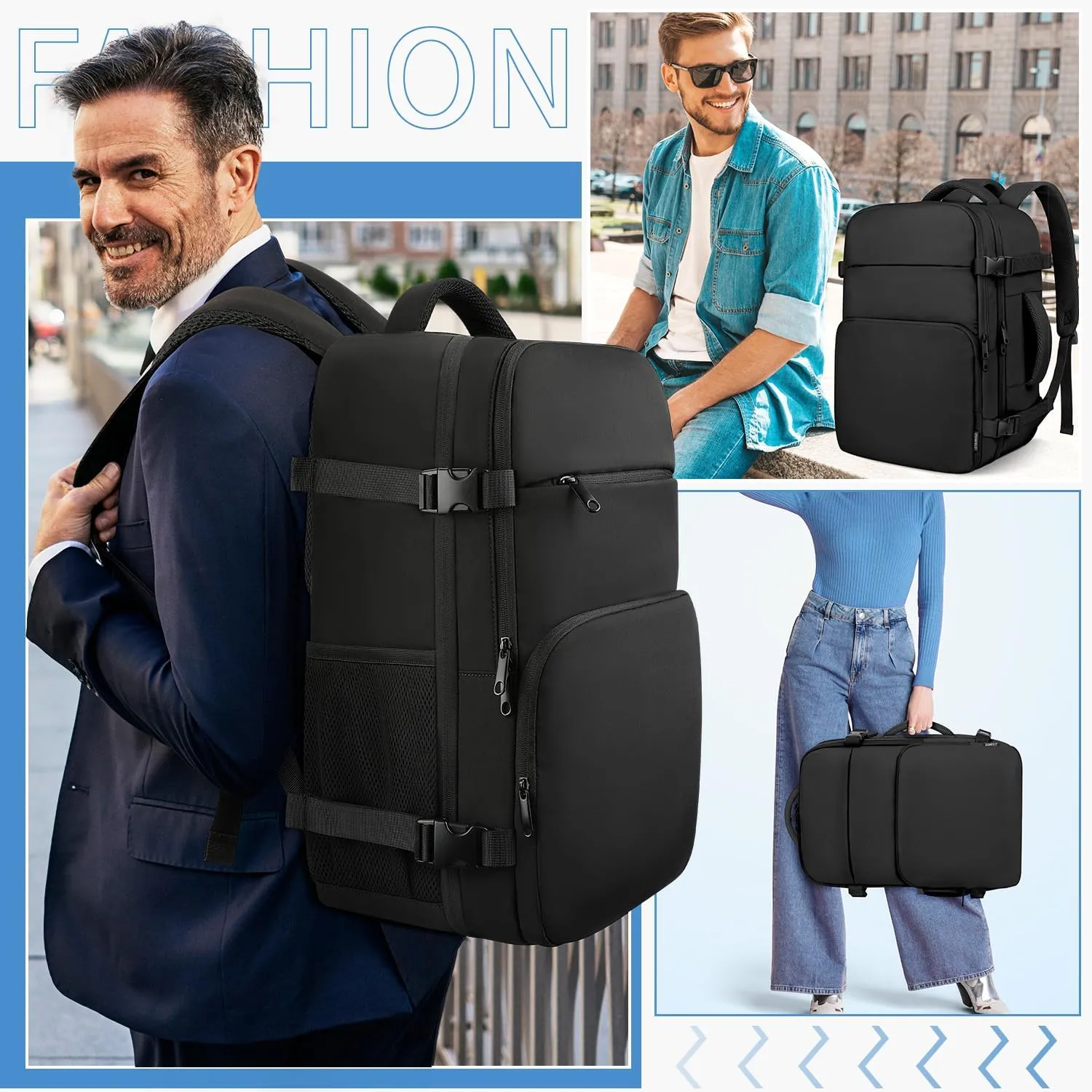ZOMFELT Travel Backpack for Men, 18.4 inch Laptop Backpack with Wet Pocket, Large Capacity Long Distance Travel Bag Casual Daypack for School Weekender Trip, XXL, Black