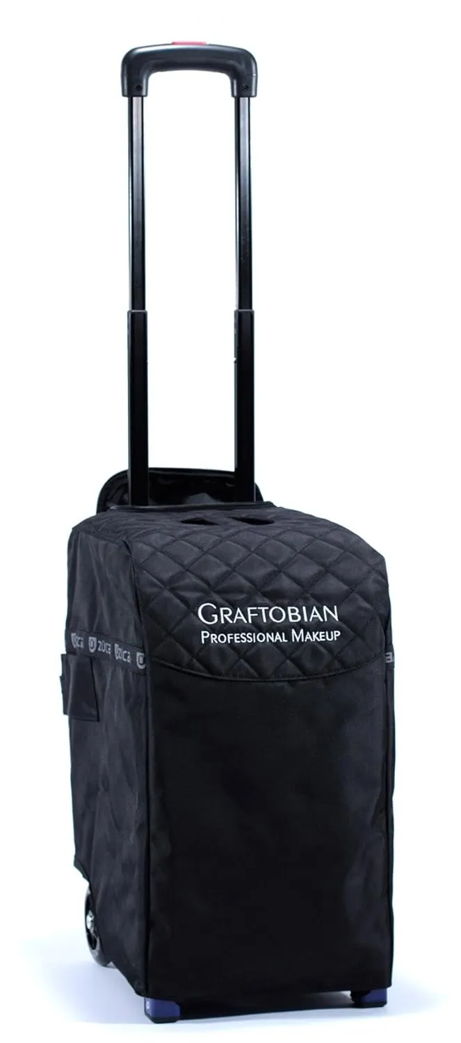 Zuca Pro Artist Wheeled Makeup Case - Black Insert Bag in Navy Blue Frame with 5 Vinyl Bags & Travel Cover - Graftobian Professional Makeup