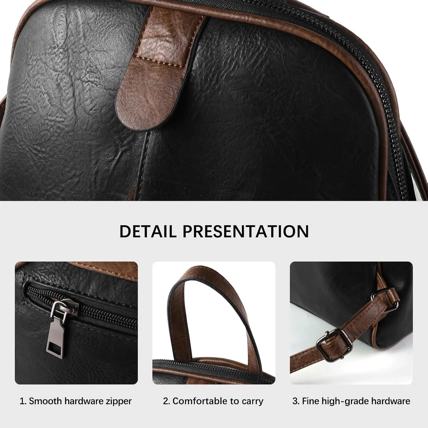 ZWSHEXUAN Vintage Style Leather Backpack Womens Backpack Travel Fashion Designer Ladies Shoulder Bags with Wristlet (Black)