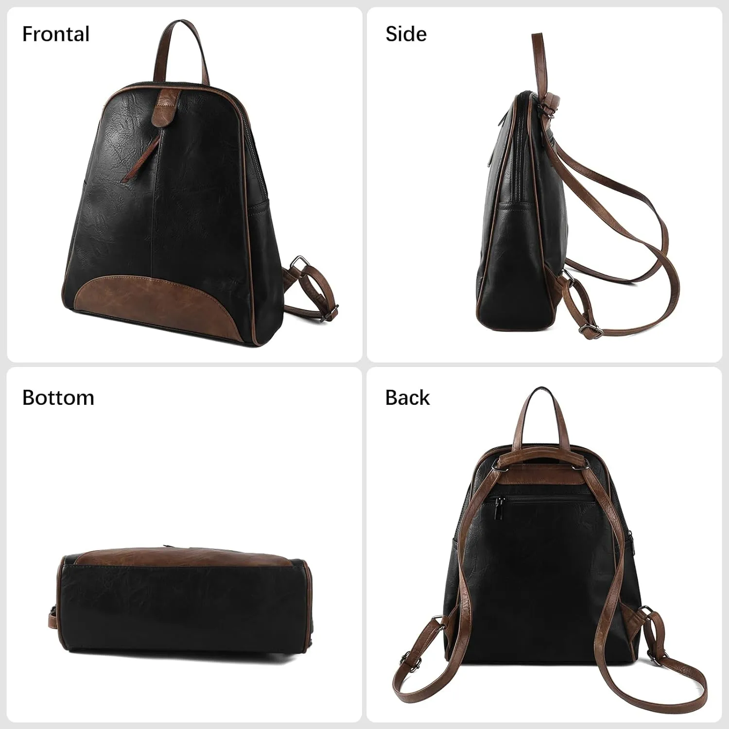 ZWSHEXUAN Vintage Style Leather Backpack Womens Backpack Travel Fashion Designer Ladies Shoulder Bags with Wristlet (Black)
