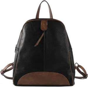 ZWSHEXUAN Vintage Style Leather Backpack Womens Backpack Travel Fashion Designer Ladies Shoulder Bags with Wristlet (Black)
