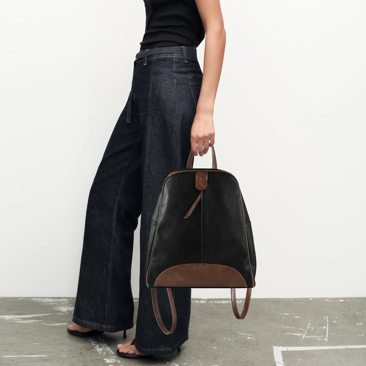 ZWSHEXUAN Vintage Style Leather Backpack Womens Backpack Travel Fashion Designer Ladies Shoulder Bags with Wristlet (Black)