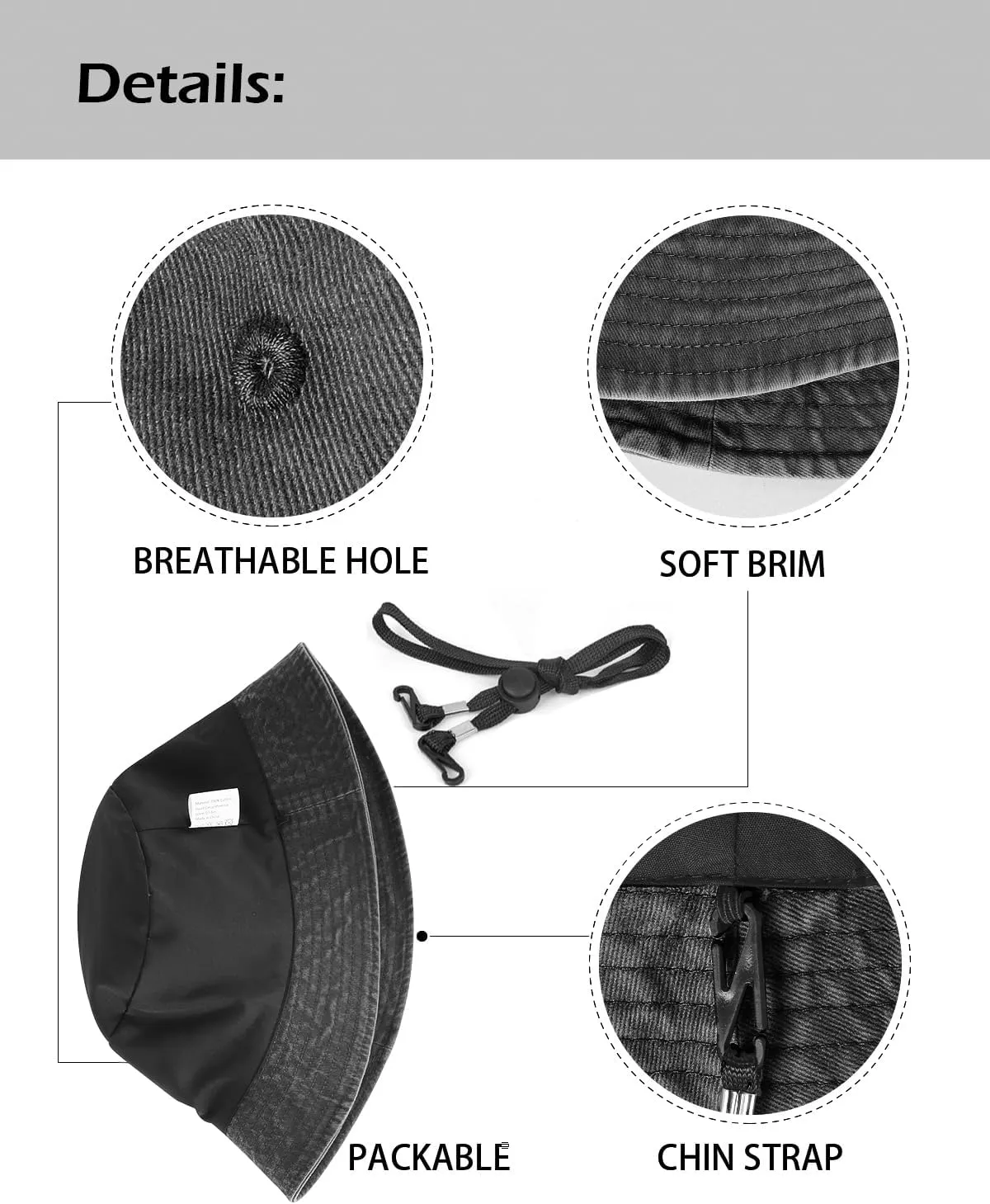 Zylioo Oversize XXL Washed Bucket Hat for Men Women,Large Faded Denim Sun Hat,Packable Travel Beach Hats for Big Heads