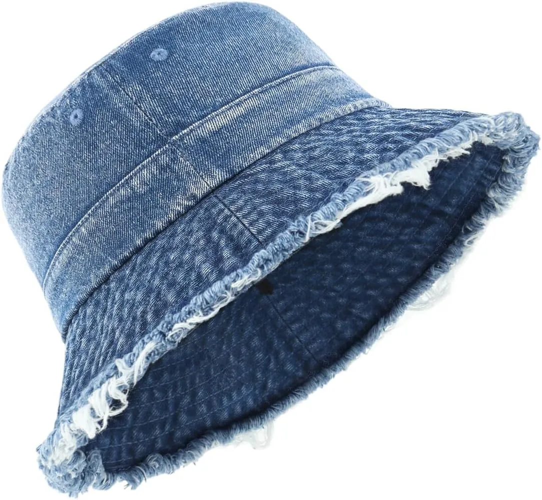 Zylioo XX-Large Denim Bucket Sun Hat,Oversized Jean Fisherman Hats,Adjustable Packable Summer Travel Hats