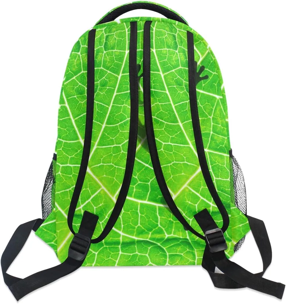 ZZKKO Animal Frog Tree Leaf Boys Girls School Computer Backpacks Book Bag Travel Hiking Camping Daypack