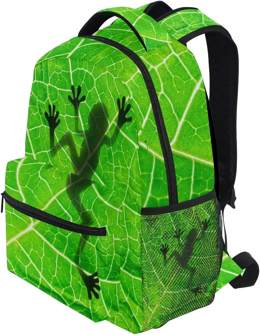 ZZKKO Animal Frog Tree Leaf Boys Girls School Computer Backpacks Book Bag Travel Hiking Camping Daypack