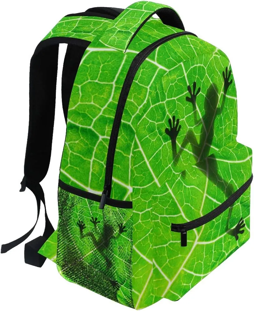 ZZKKO Animal Frog Tree Leaf Boys Girls School Computer Backpacks Book Bag Travel Hiking Camping Daypack