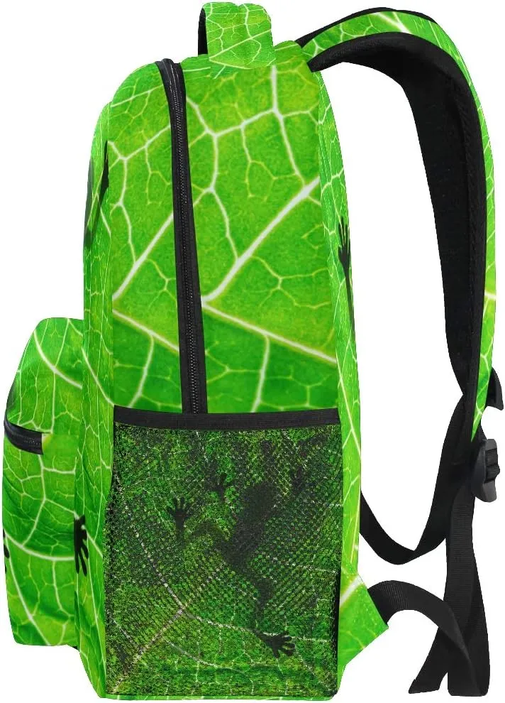 ZZKKO Animal Frog Tree Leaf Boys Girls School Computer Backpacks Book Bag Travel Hiking Camping Daypack
