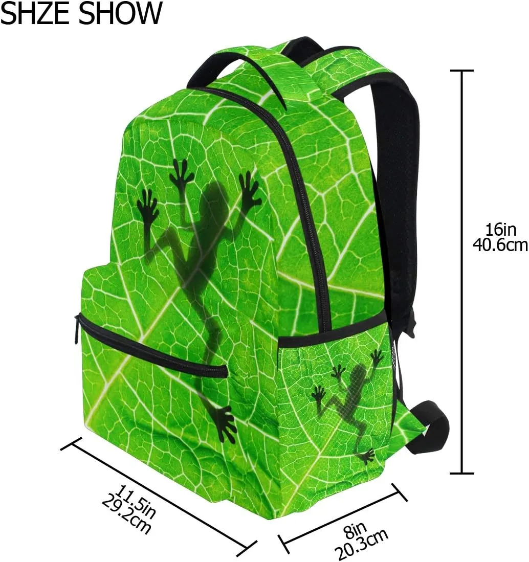 ZZKKO Animal Frog Tree Leaf Boys Girls School Computer Backpacks Book Bag Travel Hiking Camping Daypack