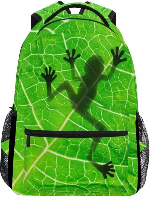 ZZKKO Animal Frog Tree Leaf Boys Girls School Computer Backpacks Book Bag Travel Hiking Camping Daypack