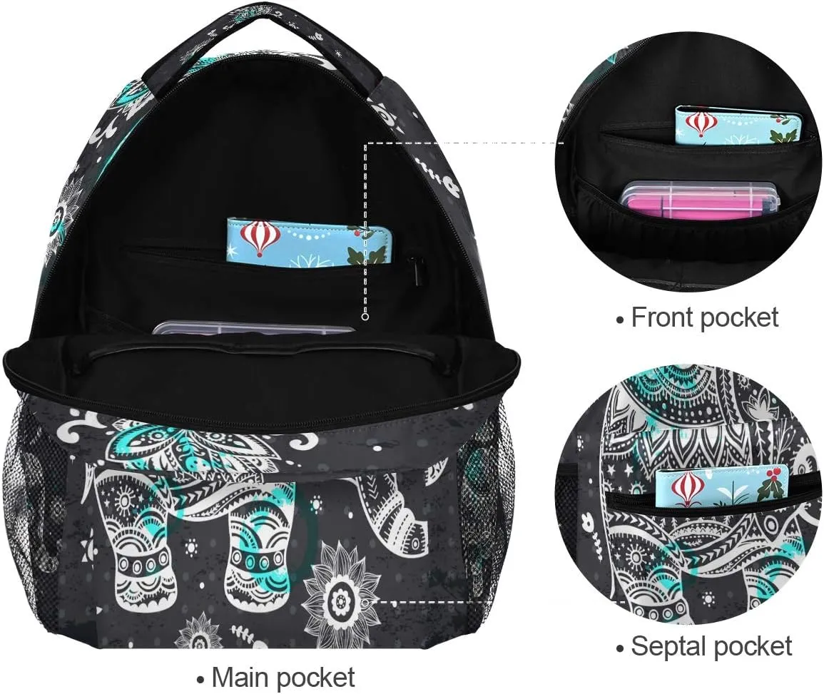ZZKKO Indian Elephant Tribal Computer Backpacks Book Bag Travel Hiking Camping Daypack