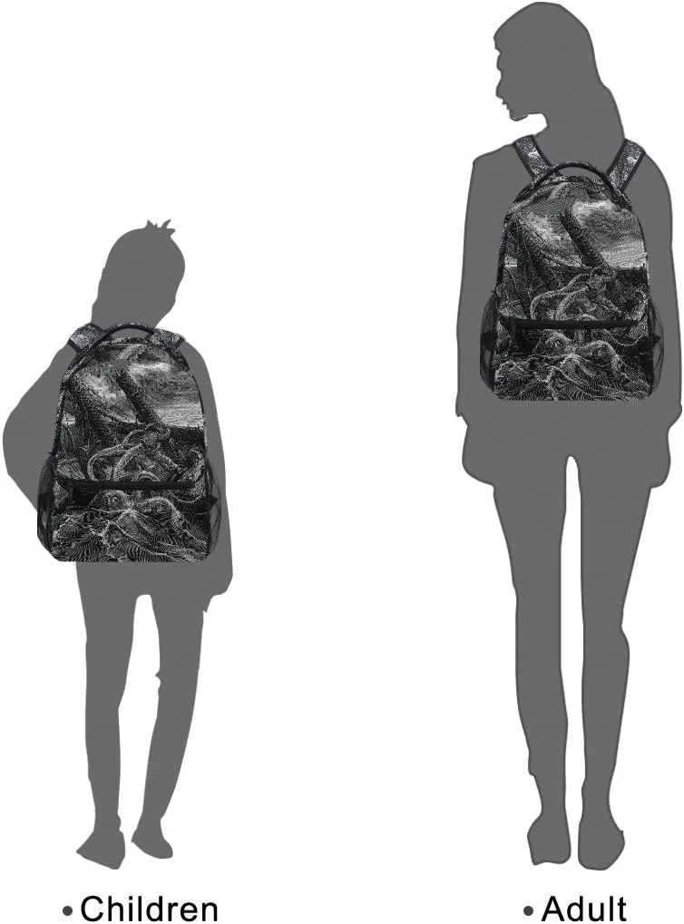 ZZKKO Sea Monster Kraken Black and White Boys Girls School Computer Backpacks Book Bag Travel Hiking Camping Daypack