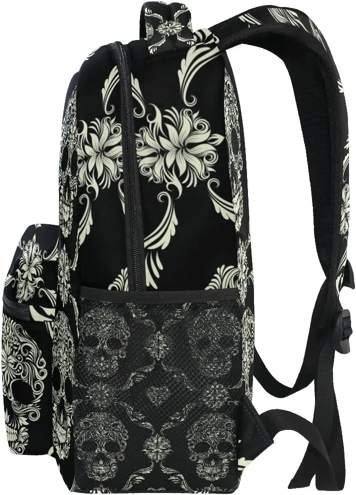 ZZKKO Sugar Skull Day of the Dead Boys Girls School Computer Backpacks Book Bag Travel Hiking Camping Daypack