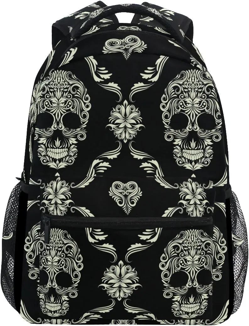 ZZKKO Sugar Skull Day of the Dead Boys Girls School Computer Backpacks Book Bag Travel Hiking Camping Daypack