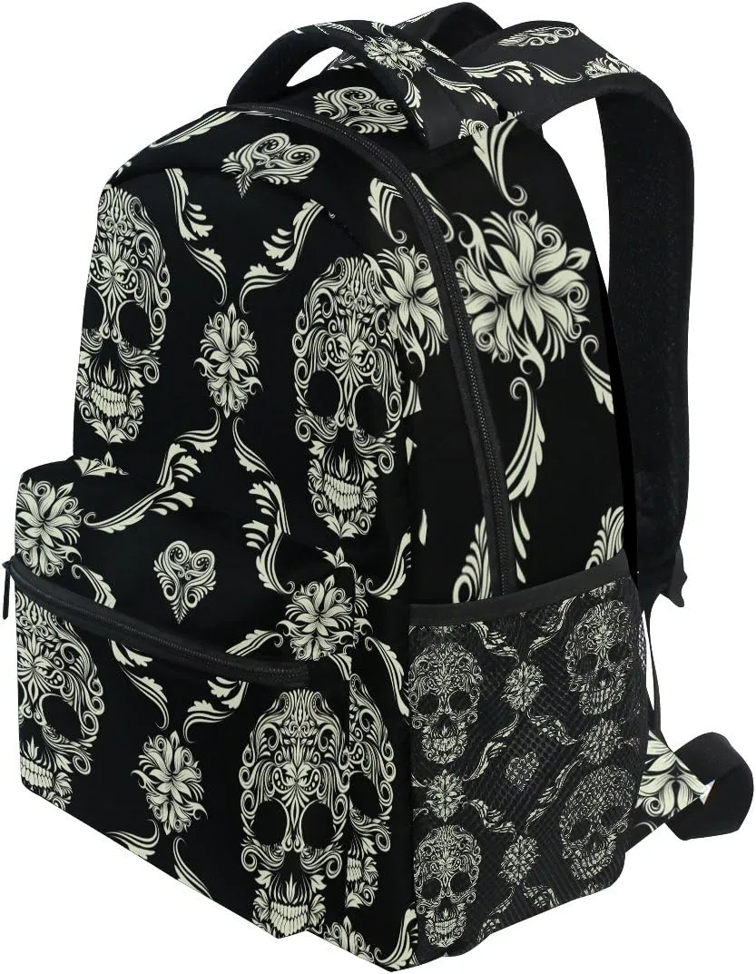 ZZKKO Sugar Skull Day of the Dead Boys Girls School Computer Backpacks Book Bag Travel Hiking Camping Daypack