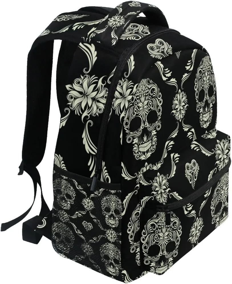 ZZKKO Sugar Skull Day of the Dead Boys Girls School Computer Backpacks Book Bag Travel Hiking Camping Daypack